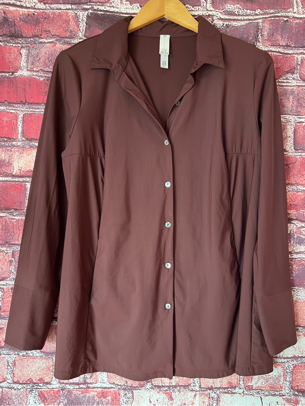 MarlaWynne Burgundy Nylon Spandex Button Up Tunic Blouse M